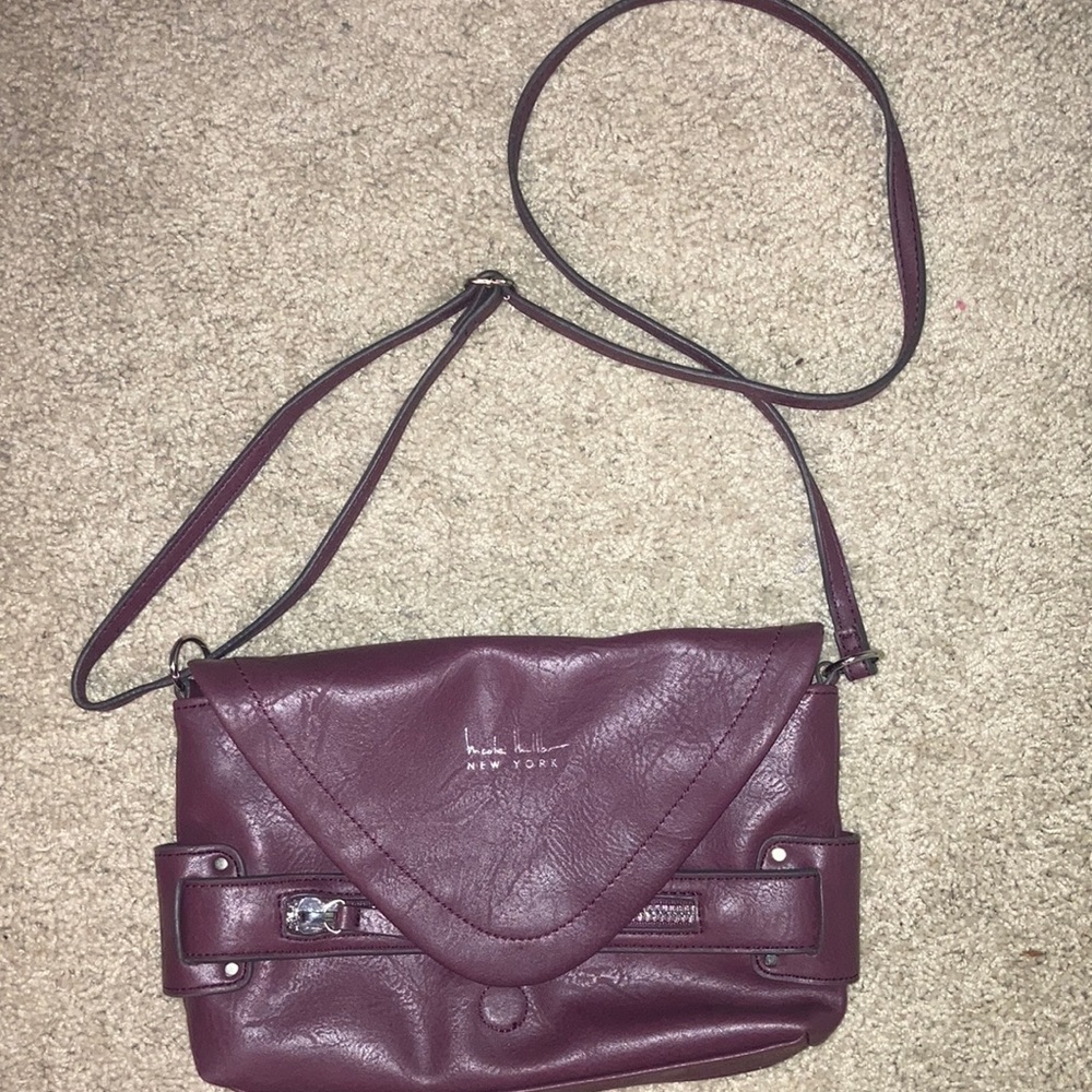 Nicole Miller Plum Leather Crossbody Clutch Bag
